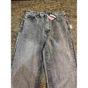 NWT Pretty Little Thing Jeans Grey Split Hem High Waist Straight Leg Size 8 Tall